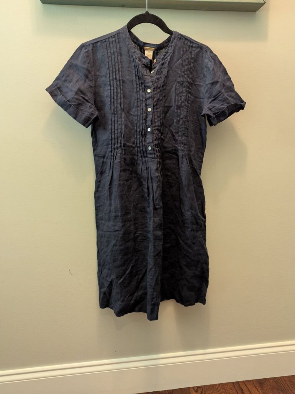 S Magaschoni 100% linen navy shirt dress office buttons